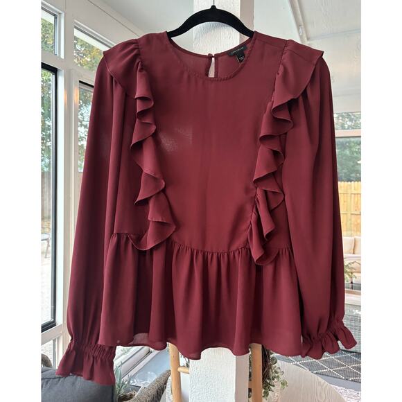 Bundle of Two Long Sleeve Ruffle Blouse Tops. Ann Taylor and MelloDay Size Small - Picture 5 of 7